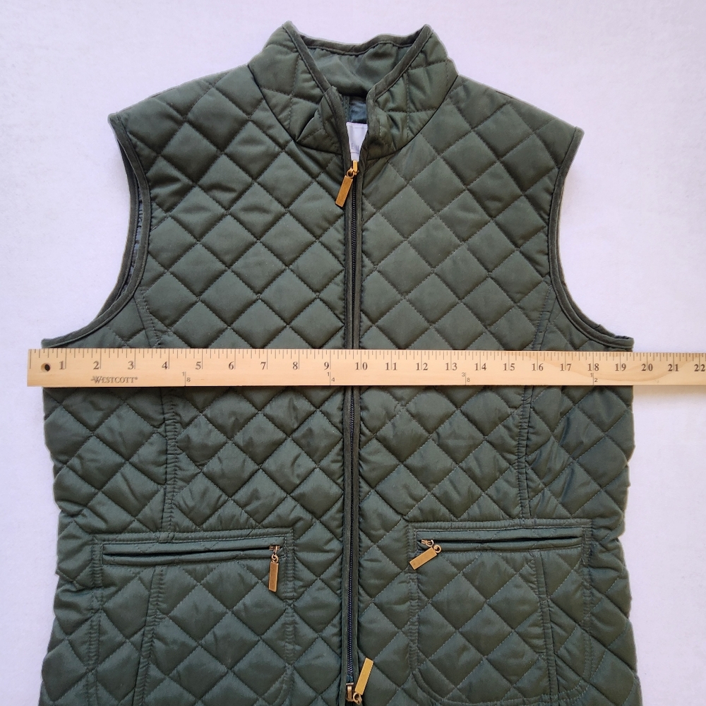 Olive Green Quilted Vest Van Heusen Sleeveless Zippers Fall Cabincore Gorp Small - Picture 12 of 13
